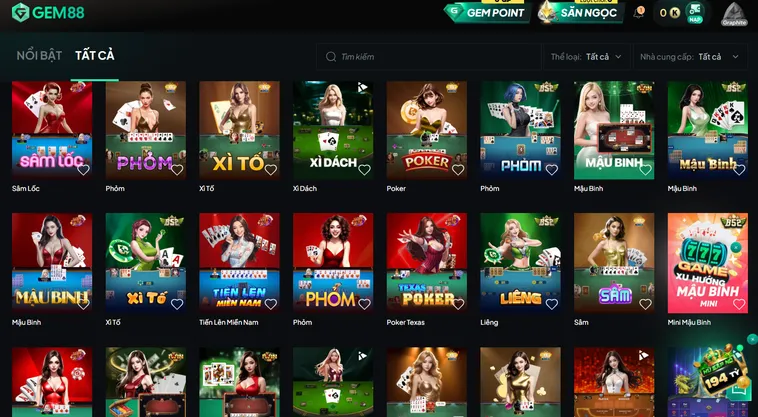 Danh Mục Các Game Bài Đỉnh Cao Tại Sảnh Game Bài Gem88 Với Tỷ Lệ Thắng Cực Khủng