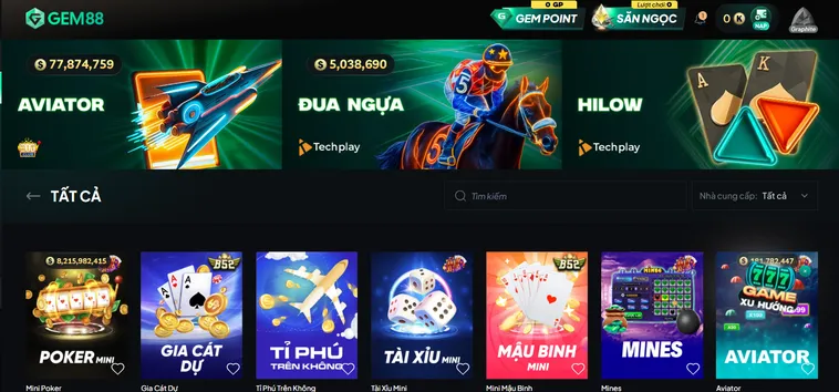 Sảnh Cược Game Nhanh Gem88 Đa Dạng Các Trò Chơi Tha Hồ Trải Nghiệm