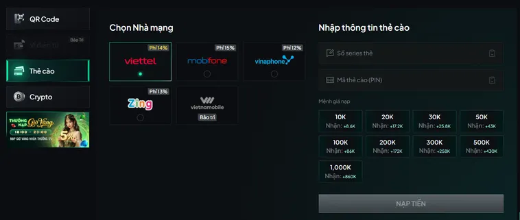 Hướng dẫn nạp tiền bằng thẻ cào an toàn nhanh chóng tiện lợi.