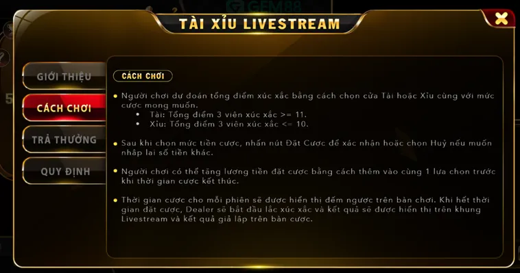 Trải Nghiệm Đỉnh Cao Tài Xỉu Live Tại Gem88 Với Tỷ Lệ Thắng Khủng